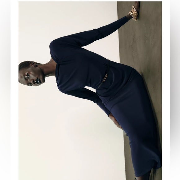 NWT ZARA Elegant Navy Blue Dress - Picture 8 of 13